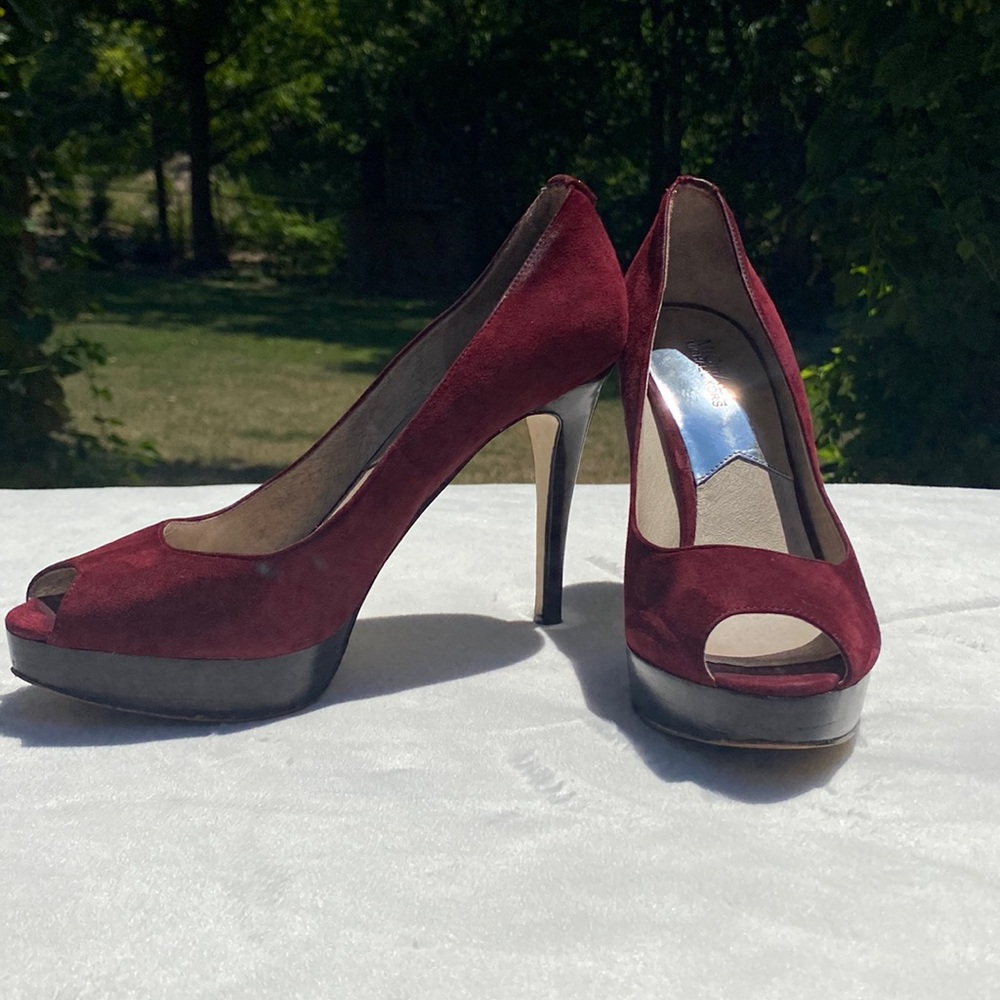 4” Michael Kors suede deep wine color heels
